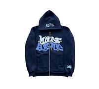 LIXQQS Hoodie, Felpa Streetwear Revival Anni 2000 Uomo, Taglio Oversize Casual con Stampa Alfabeto Graffiti, Maglione Tricot, Giacca con Cappuccio Y2K con Zip(Navy Blue,S)
