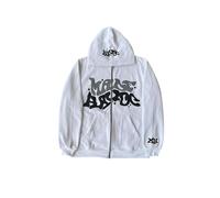 LIXQQS Hoodie, Felpa Streetwear Revival Anni 2000 Uomo, Taglio Oversize Casual con Stampa Alfabeto Graffiti, Maglione Tricot, Giacca con Cappuccio Y2K con Zip(White,4XL)
