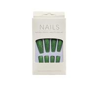 LIXSAZSE 1 Set French Tip Press on Nails Kit manicure fai-da-te fai-da-te per salone a copertura totale artificiale extra lungo a tinta unita per ragazze, H33-verde, gelatina, colla