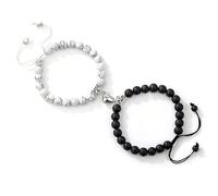 LIXSAZSE Bracciale per coppia con fibbia magnetica elegante e compatto Braccialetti per coppia Bracciale con perline regalo di moda La corda è elastica, digitare+2