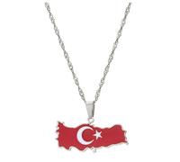 LIXSAZSE Collana con ciondolo mappa turca elegante e alla moda. Collana con mappa della Turchia e fascino alla moda. Collana con mappe dei paesi turchi, Argento