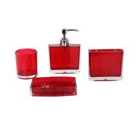 LIXSAZSE Elegante set portaspazzolino da denti, organizer da bagno con dispenser per lozione, bicchiere per collutorio e portasapone, utilizzabile a lungo, Rosso