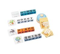 LIXSAZSE Gioco di corse di parole veloce con blocchi di carte flash, set di apprendimento completo, blocchi di legno, gioco emozionante, giocattoli per , con Bell