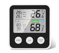 LIXSAZSE Misuratore di umidità della Temperatura Digitale Termometro per cameretta dei Bambini con Supporto Posteriore Allarme a Grande Schermo Alimentato a Batteria Casa, TS-9909-B