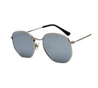 LIXSAZSE Occhiali da sole poligonali con montatura piccola Protezione UV Uomini alla moda Donna Moda Occhiali da sole poligonali con montatura piccola PC, argento bianco argentoC4
