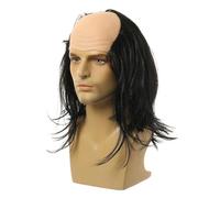 LIXSAZSE Parrucca da vecchio con effetto calvo per le celebrazioni di Halloween, accessorio comodo per tutti, parrucca da vecchio scienziato pazzo, capelli lisci neri