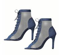 LIXSAZSE Sandali con Tacco Alto alla Moda per Le Donne, comode Scarpe da Ballo Latino con Cinturino Cavo in Rete, Scarpe da Ballo per Ragazze con Tacco, Blu, TrentaSette