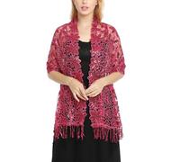 LIXSAZSE Sciarpa ricamata elegante Sciarpe di lusso leggere Scialle da Scialle da damigella d'onore Scialli sposa con scintillio donna, Rosa rossa, Sopra 175 cm