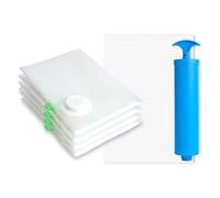 LIXTYC Sacchetti sottovuoto vestiti. Confezione 4 sacchetti per abiti da 40x50 cm + pompa ad aria manuale + adesivi. Buste sottovuoto vestiti. Sacchi salvaspazio da inserire nella valigia da viaggio