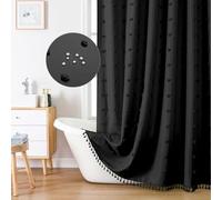 LiyCat, tenda da doccia in tessuto bohémien, colore nero, 182 x 183 cm, plissettata, motivo floreale, nappa, graziosa tenda da doccia per arredamento rustico vintage, moderna tenda da doccia