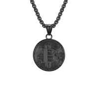 LIYINGFUING Acciaio al titanio crittografato bitcoin collana uomo personalità gioielli, Metallo