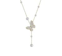 LIYINGFUING Collana da donna con nappe e farfalla su tutto il cielo - bianco