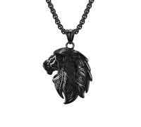 LIYINGFUING Titanio retrò maschio testa di leone collana personalità prepotente gioielli hip-hop, Metallo