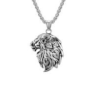LIYINGFUING Titanio retrò maschio testa di leone collana personalità prepotente gioielli hip-hop, Metallo