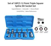 LIYJTK 10 pezzi Set di prese a 12 punti con punta a spline quadrate, resistente, porta attrezzi portatile, facile installazione compatta e conveniente per un facile trasporto