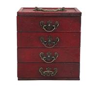 LIYJTK Basella di gioielli in legno vintage Box a 4 strati Cassetti di grande capacità Organizzatore di gioielli retrò applicabile per la vetrina per finestre della caffetteria per la