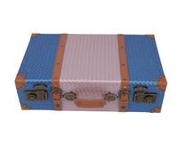 LIYJTK Blue Roseate Decorative Suitcase Storage Box Woven Pattern PU Leather Composite Wood Vintage Trunk Organizer for Home Decor Photography Props 2284g (L)