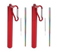 LIYJTK Cannucce riutilizzabili telescopiche pieghevoli in metallo da 2 pezzi, cannucce da viaggio portatili con spazzole per la pulizia, lavoro e scuola