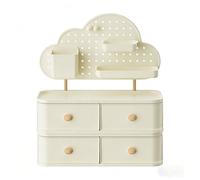 LIYJTK Desktop Storage Organizer with Drawers Plastic Double Layer Clutter Organizing Cabinet Modern Simple Decor Large Capacity Easy Access for Office Desk Home Workstation Cream