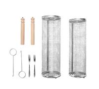 LIYJTK Rolling Grill Basket 304 Stainless Steel BBQ Grilling Basket Innovative Rolling Design for Outdoor BBQ Party Composite Wood Handle 2 Pack