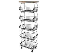 LIYJTK Rotating Storage Basket with Wheels and Top Table Multi Tier Metal Wire Storage Baskets Vegetable Fruit Basket for Kitchen (6 strati)