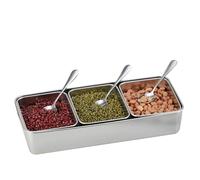 LIYJTK Scatola di condimento in acciaio inossidabile 3 vaso da cucina da cucina contenitore di stoccaggio condimento con cucchiai di zucchero di zucchero salato Organizzatore per cucina