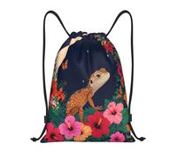 Lizard Colorful Flower Night Sacca con Cordoncino Regolabile Borsa Coulisse Pieghevole Zainetto per Scuola Campeggio Uomo 36X42Cm