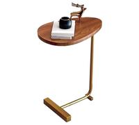LIZEALUCKY Small Side Table Modern Dark Wood Grain Space Saving C Shaped End Table for Living Room Sofa Hotel (Design piatto e cornice dorata)