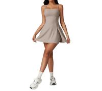 LIZHAYG Completo Tennis Donna Abito da Tennis Monopezzo Attillato da Esterno Aderente Antiurto Scollato Senza Schienale for Corsa Fitness Abbigliamento Yoga Collant Gonna da Tennis(Khaki,XL)