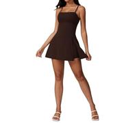 LIZHAYG Completo Tennis Donna Abito da Tennis Monopezzo Attillato da Esterno Aderente Antiurto Scollato Senza Schienale for Corsa Fitness Abbigliamento Yoga Collant Gonna da Tennis(Coffee,M)