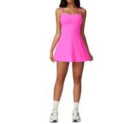 LIZHAYG Completo Tennis Donna Abito da Tennis Monopezzo Attillato da Esterno Aderente Antiurto Scollato Senza Schienale for Corsa Fitness Abbigliamento Yoga Collant Gonna da Tennis(Pink,L)
