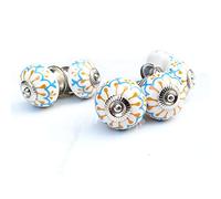 Lizipai Pomelli multicolore disegnati a mano con vite, accessori decorativi per mobili, pomelli in ceramica per armadi, cassetti, comò e armadi floreali (6 pezzi, giallo blu)