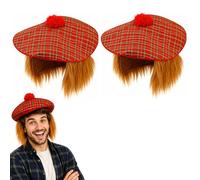 Lizzy 2 cappelli con parrucca scozzese Tam O'Shanter, mantella per capelli scozzese scozzese con tatuaggi con bandiera scozzese, accessorio per travestimento sportivo scozzese
