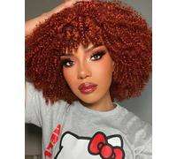 Lizzy, Parrucca afro riccia da 25,4 cm, da donna, sintetica, con frangia, resistente al calore, per cosplay e uso quotidiano (arancione)