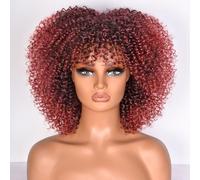 Lizzy, Parrucca afro riccia da 25,4 cm, per donne di colore, parrucca sintetica afro con frangia, resistente al calore, parrucca corta e riccia crespa, per cosplay e uso quotidiano (rosso ombra)