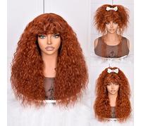 Lizzy, Parrucca da donna con frangia, 45 cm, capelli ricci naturali, densità 180%, capelli lunghi ricci crespi per uso quotidiano (marrone giner)