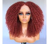 Lizzy - Parrucca lunga con pizzo frontale, per donne nere, pre-pizzicata con capelli di bambino, parrucca HD senza colla, parrucca sintetica afro riccia crespa, 43,2 cm (rame)