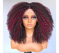 Lizzy - Parrucca lunga e riccia con pizzo frontale, per donne nere, pre-pizzicata, con capelli di bambino, parrucca frontale in pizzo 13 × 4 × 1 HD, senza colla, parrucca sintetica afro riccia crespa
