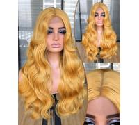 Lizzy - Parrucca lunga ondulata da donna, con riga centrale, riccia naturale, sintetica, resistente al calore, per uso quotidiano, feste, 66 cm (biondo miele)