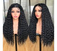 Lizzy - Parrucche ricce con pizzo frontale, per donne nere, parrucca afro riccia crespa, pre-pizzicata, con capelli lunghi, ricci, sintetica, senza colla, parrucca frontale in pizzo, 66 cm (nero)