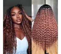 Lizzy - Parrucche ricce con pizzo frontale, per donne nere, parrucca afro riccia crespa, pre-pizzicata, con capelli lunghi, ricci, sintetica, senza colla, con pizzo frontale, 66 cm (marrone sfumato)