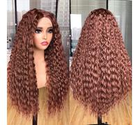 Lizzy - Parrucche ricce con pizzo frontale, per donne nere, parrucca afro riccia crespa, pre-pizzicata, con capelli lunghi e ricci, parrucca sintetica senza colla, 66 cm (marrone)
