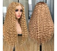 Lizzy - Parrucche ricce con pizzo frontale, per donne nere, parrucca afro riccia crespa, pre-pizzicata, con capelli lunghi, ricci, sintetici, senza colla, parrucca frontale in pizzo, 66 cm (biondo)