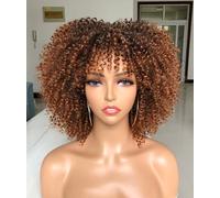 Lizzy Parrucche ricci afro da 10 pollici per donne nere parrucca afro sintetica con Bangs resistente al calore breve Kinky parrucche ricci per cosplay e tutti i giorni (dal nero al marrone)