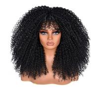 Lizzy Ricci Afro Parrucche per donne nere 18 pollici Afro Bomba Riccia Parrucca con Bangs Fibra Sintetica Glueless Lunghi Kinky Ricci Parrucche per Partito Quotidiano (Nero)