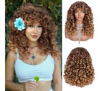 Lizzyhair Parrucca riccia con frangia per donne nere, parrucca afro lunga riccia, capelli sintetici grandi e soffici, senza colla, per cosplay e uso quotidiano 17 pollici (ombra bionda)