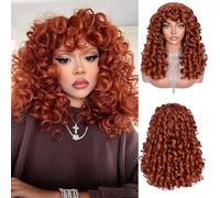 Lizzyhair Parrucca riccia con frangia per donne nere, parrucca afro lunga riccia, capelli sintetici grandi e soffici, senza colla, per cosplay e uso quotidiano 17 pollici (zenzero)