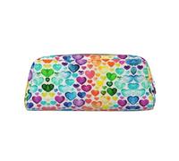 LJABCVNN Astuccio in pelle con stampa cuori arcobaleno con cerniera, borsa portaoggetti, organizer per trucchi per ufficio e uso quotidiano, Argento, Taglia unica, Valigia