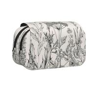 LJABCVNN Astuccio per penne a doppia conchiglia con stampa floreale con erbe botaniche, astuccio a 2 strati con tasche con cerniera per ragazzi e ragazze