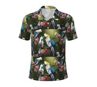 LJABCVNN Bella polo da uomo con stampa di cacatua e fiori, degno casual e business, adatta per la maggior parte degli uomini adulti, Nero , 4XL